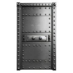 Fototapeta premium Steel security door clipart, industrial element, heavy-duty design, gray metallic, isolated on white background 