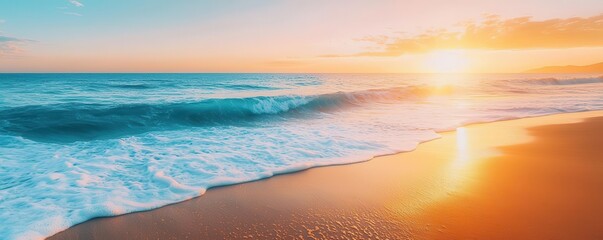 Serene beach at sunrise with gentle waves, Nature, Calm