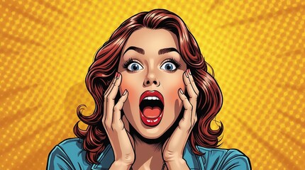 Retro pop art woman with surprised and excited expression