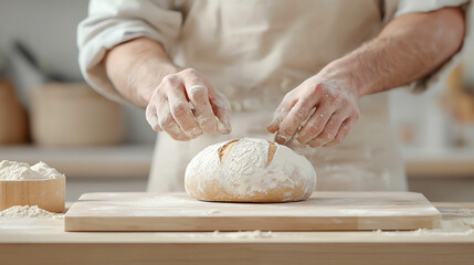 Fototapeta premium Artisanal bread preparation the craft of shaping and scoring dough for perfect loaves in baking mastery