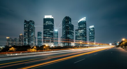 Obraz premium Cityscape at Night with Light Trails