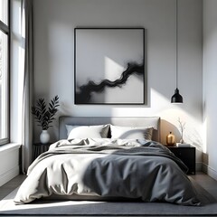 modern living room interior with bed. luxury interior room with bed and wall art paintings in wall.