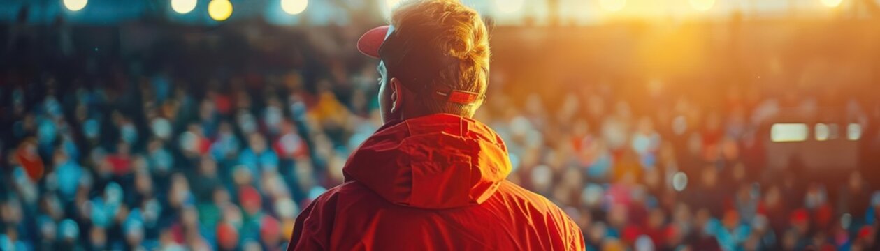 People watching decathlon events, sports, versatility