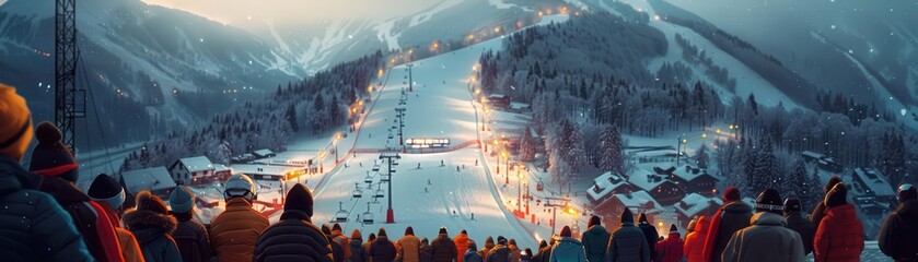 People watching ski jumping individual, sports, height