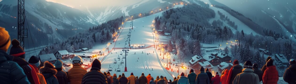 People watching ski jumping individual, sports, height
