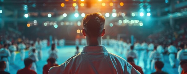 People watching taekwondo matches, sports, action