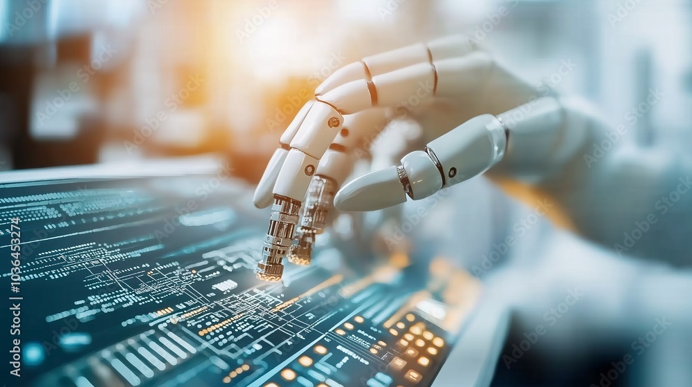 Poster robotic hand interacting with digital interface