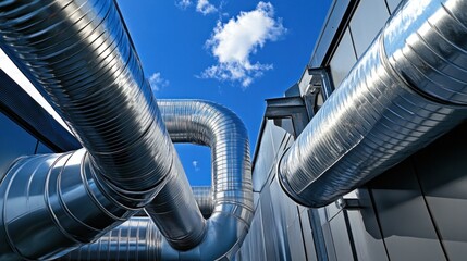 Naklejka premium Air circulation system installation, featuring modern HVAC components designed for energy efficiency and consistent airflow. Professional installation ensures optimal performance and air quality