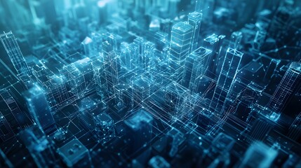 Blue high-tech tone of cityscape conneted line, technology conce.