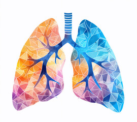 Illustration of lungs vector with vibrant geometric patterns in blue, orange, and purple. symbolizing respiratory health and science, ideal for medical, health, and educational content.