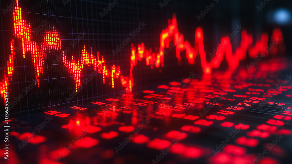 Poster a red line graph with a downward trend. the graph is lit up in red and the numbers are in black