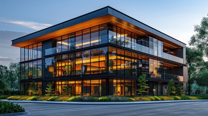 Modern Office Building at Dusk