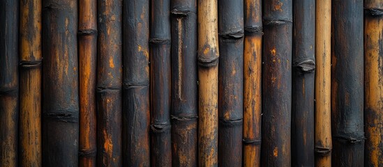 Fototapeta premium Close-up shot of a bamboo fence, showing the natural texture of the wood.
