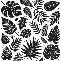Tropical Leaves Silhouette Bundle Clip Art Vector Illustration Isolated on White Background 