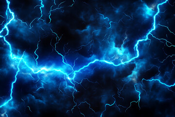 A dramatic depiction of blue lightning against a dark, cloudy background.