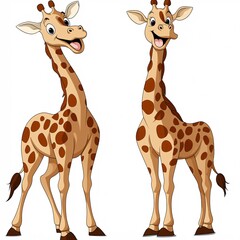 Obraz premium Playful Cartoon Giraffes Enjoying a Day in the Park