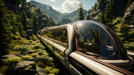 Futuristic Train Journey Through Mountainous Landscape
