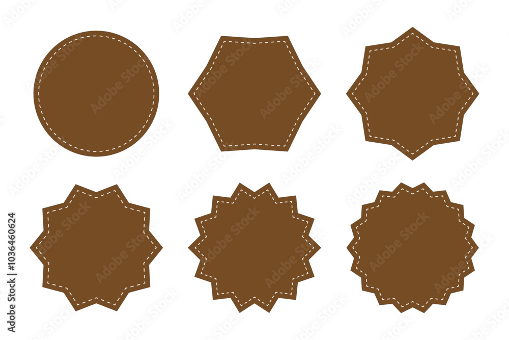 Poster blank zig zag circle shapes frame template with white stroke in brown color. circle with sharp and r