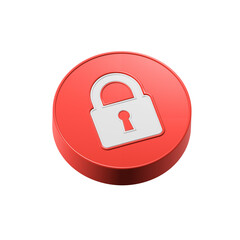 Lock icon 3d red color, safe symbol secret