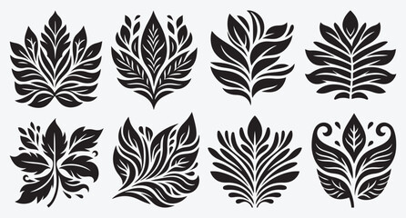 Fototapeta premium Tropical Leaves Silhouette Bundle Clip Art Vector Illustration Isolated on White Background 