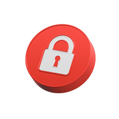 Lock icon 3d red color, safe symbol secret
