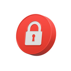 Lock icon 3d red color, safe symbol secret