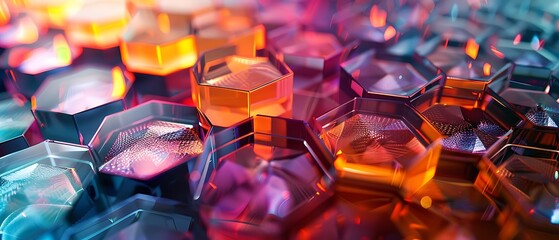 Fototapeta premium Vibrant hexagonal structures a colorful exploration of light and texture in abstract designs