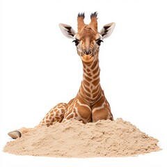 Obraz premium Baby Giraffe Relaxing on Beach Sand