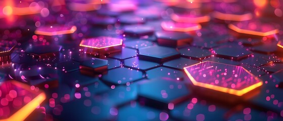 Obraz premium Exploring the vibrant fusion of light and geometry a stunning visualization of hexagonal patterns and digital aesthetics