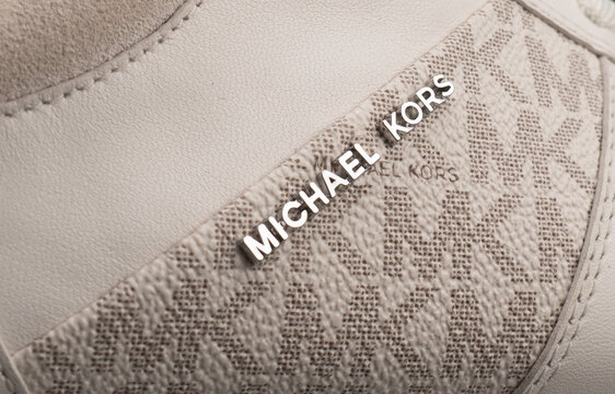 Limassol, Cyprus, September 22, 2024: Michael Kors luxury shoe with logo and sign