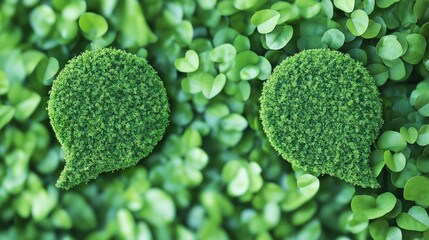 A speech bubble with a natural view in the background.