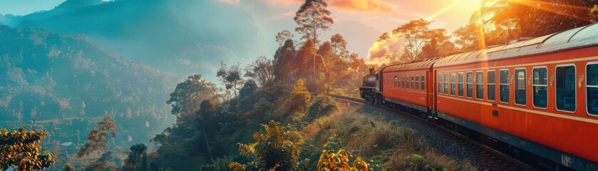 Naklejka premium Tourists experiencing scenic rail journeys, travel, adventure