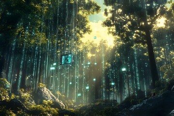 Obraz premium Enchanted Forest Reclaiming Digital Electronics Nature s Serene Embrace of Technology