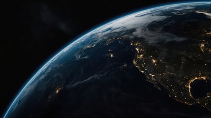 Obraz premium Earth, Civilization, Light, Glow, Radiation, Planet, Space, Universe, Continents, Land, Water, Seas, Cities