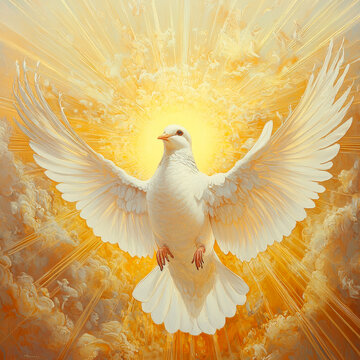 Graphic and biblical representation of the Holy Spirit in the form of a dove. AI generativ.