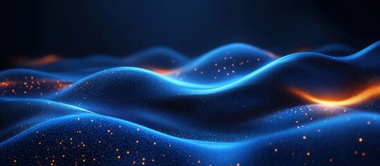 Fototapeta premium Abstract blue and orange wave background with glowing particles.