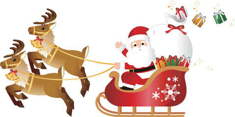 christmas　クリスマス　トナカイ　ソリ　サンタクロース　イラスト素材