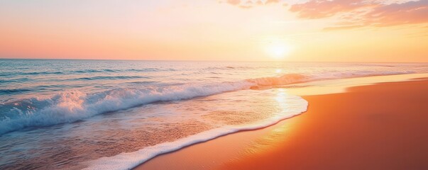 Serene beach at sunrise with gentle waves, Nature, Calm