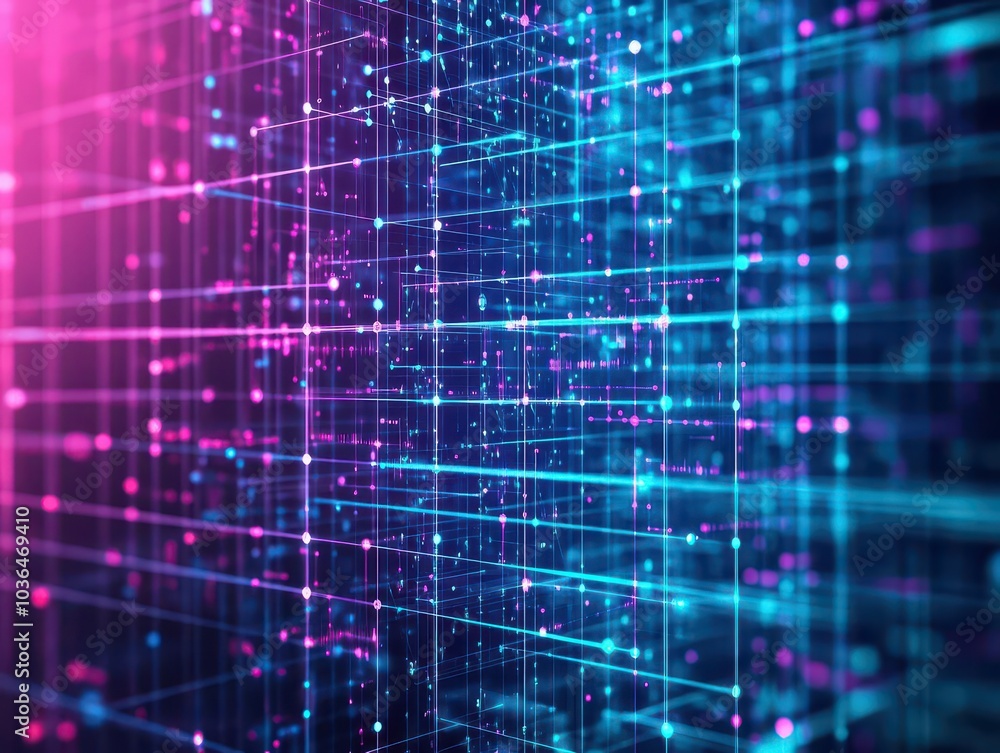 Poster Abstract grid filled with small moving data particles