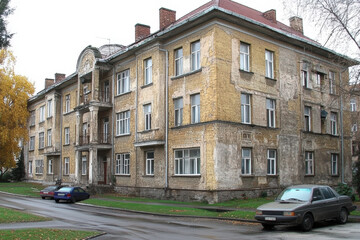 Obraz premium Eastern European apartment blocks. AI generative.