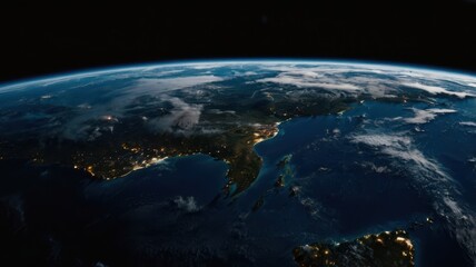 Fototapeta premium Earth, Civilization, Light, Glow, Radiation, Planet, Space, Universe, Continents, Land, Water, Seas, Cities