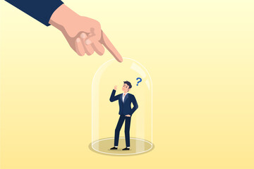 Businessman hold glass to retain small employee inside, employee or customer retention, reduce churn rate or talent management, company loyalty or CRM customer relationship management