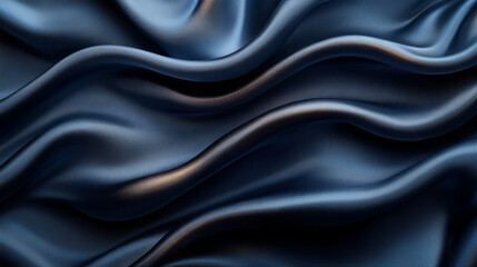 Obraz premium Texture of dark blue silk close-up Blue fabric featuring folds and waves