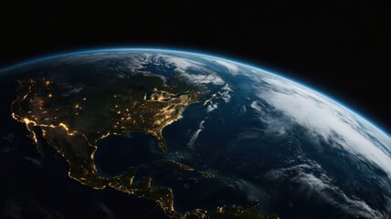 Obraz premium Earth, Civilization, Light, Glow, Radiation, Planet, Space, Universe, Continents, Land, Water, Seas, Cities