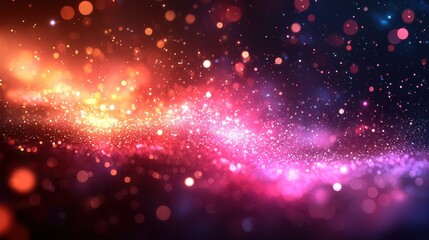 Colorful swirling cosmic background with vibrant lights and sparkling particles in a galaxy-like setting at night