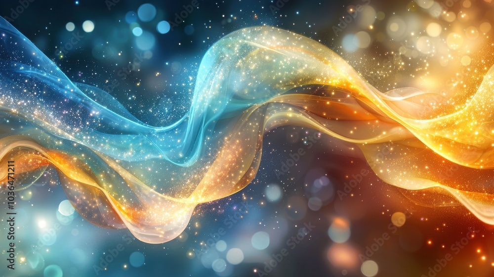 Poster swirling waves of vibrant colors create a mesmerizing abstract background with sparkling particles i