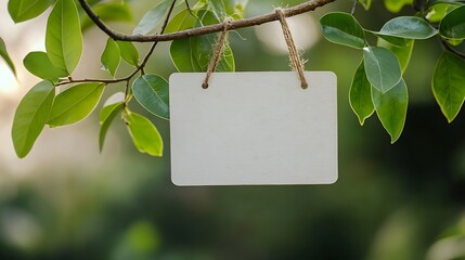Blank Sign Hanging on Tree Branch