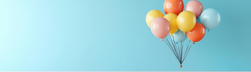 Obraz premium Balloons of different shapes and sizes in a playful childrens room, flat design, front view, playroom theme, 3D render, vivid