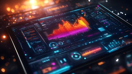 Obraz premium Diagrams projecting from tablet. 