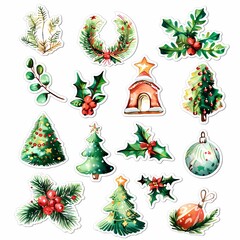 Watercolor holiday decorations, perfect for festive designs.